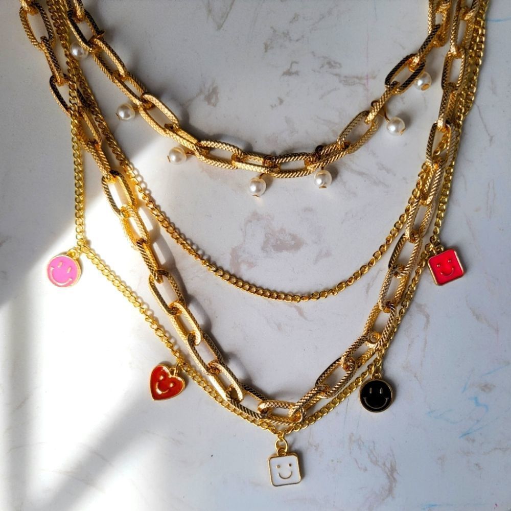 New fashion necklace 4 layers gold tone charms